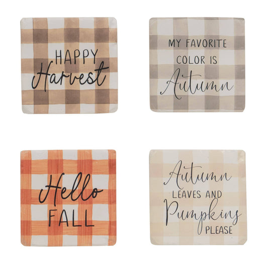 Set/4, Fall Gingham Resin Coasters
