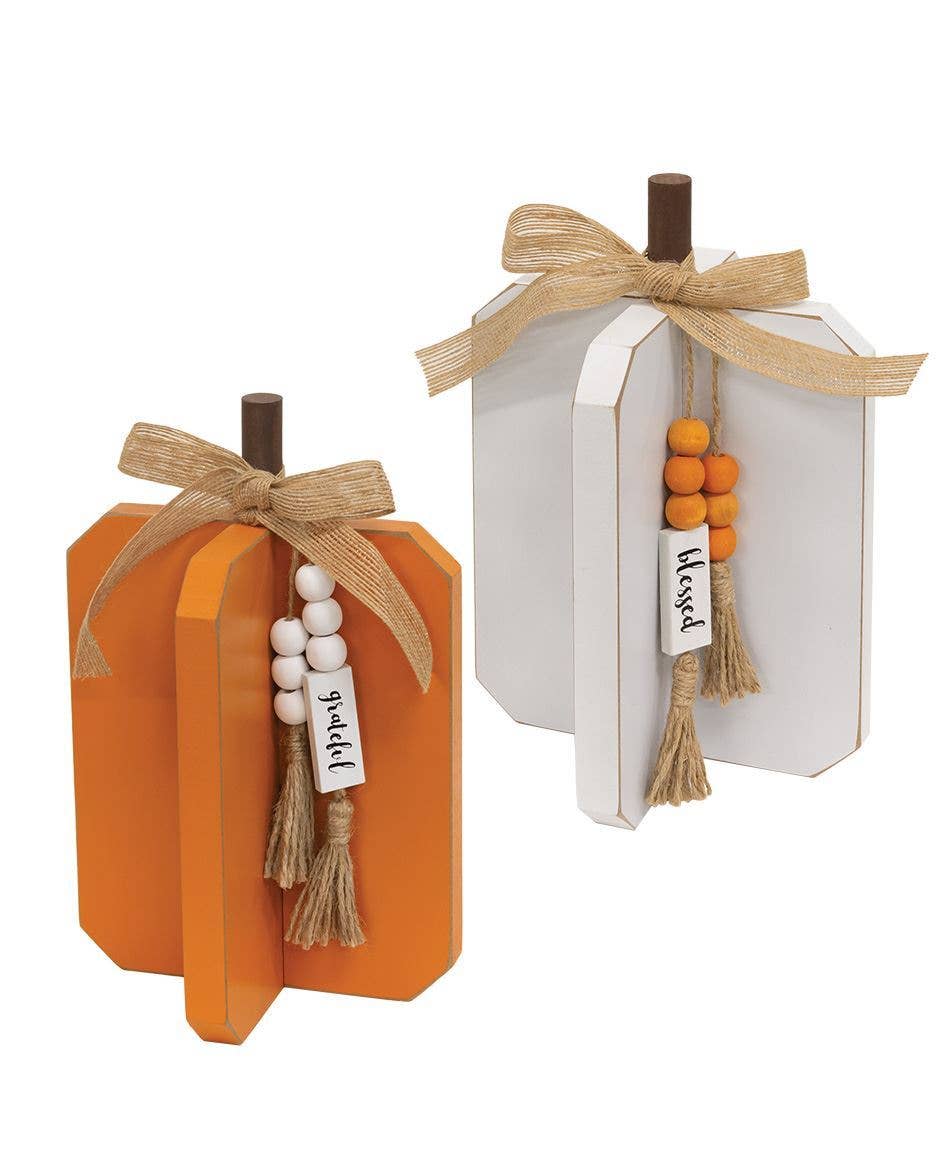 Medium Fall Words Wooden Interlocking Pumpkin, 2 Assorted