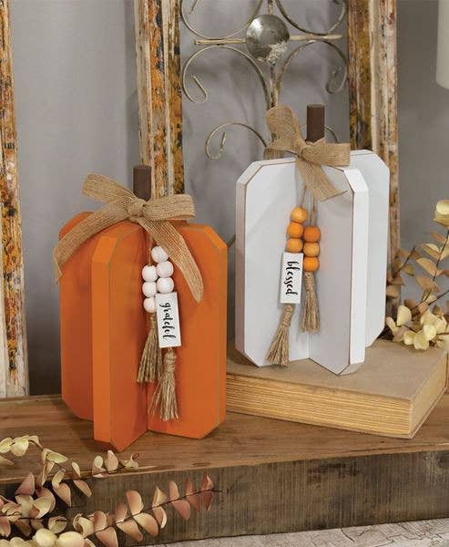 Medium Fall Words Wooden Interlocking Pumpkin, 2 Assorted