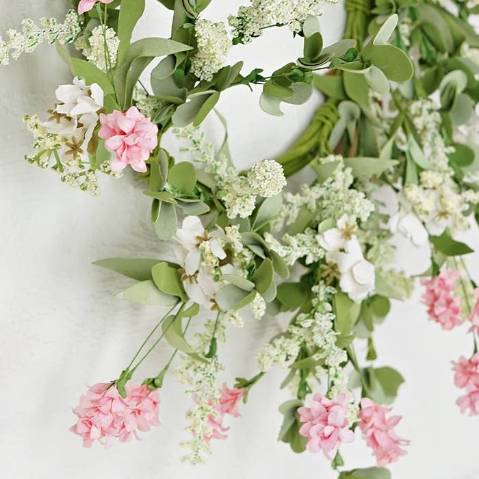 30960- 22in Wreath-Pink and Cream mixed mountain flowers-